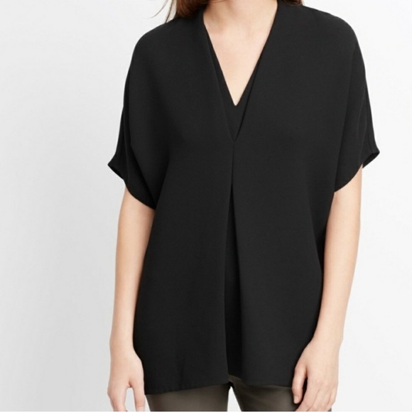 Vince Double V-Neck Elbow Sleeve Crepe Top - Picture 1 of 6